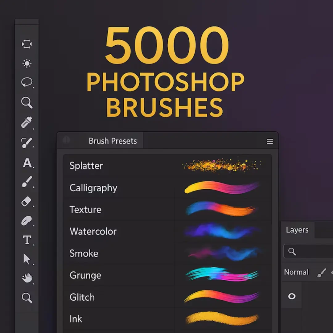 5000 Photoshop Brushes Mega Pack – PLR + MRR | Ultra High-Resolution Digital Art Brushes | Graphic Design Tools | Resell or Create
